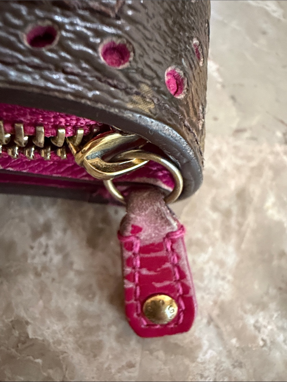Louis Vuitton Auth Monogramed Perforated Compact Zipper Fuschia wallet /dustbag - Picture 12 of 17